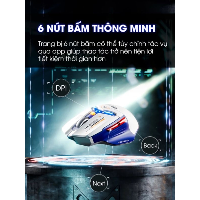 Chuột không dây gaming bluetooth TEKKIN INPHIC IN9 pin sạc led rgb 6 nút bấm 3 mode có app chơi game