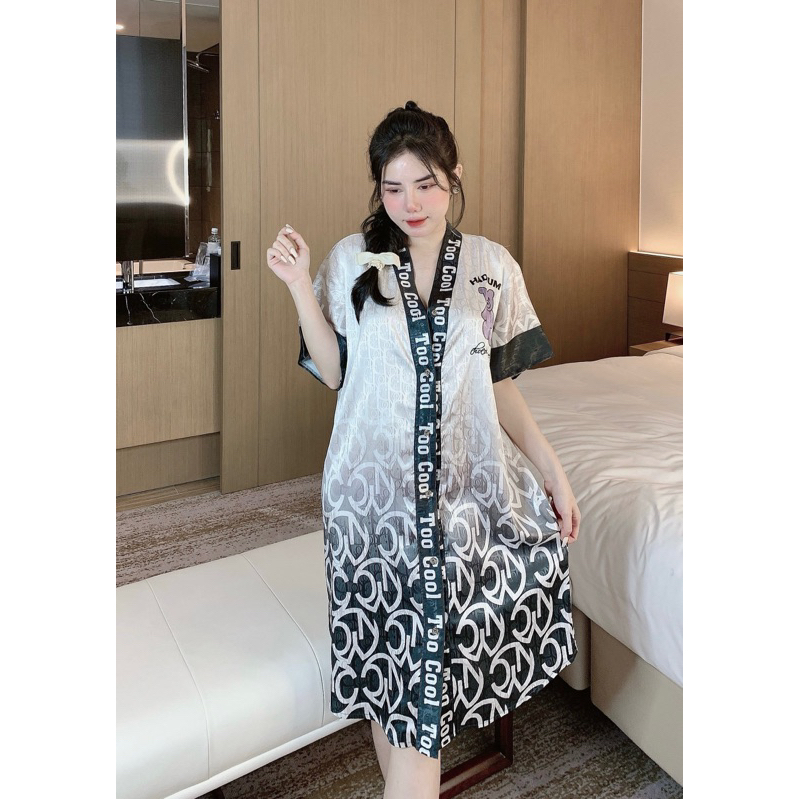 Đầm ngủ vải lụa xước hàng thiết kế (freesize 45->60kg) - EUNBISTORE