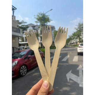 100 nĩa dùng 1 lần, nĩa gỗ ăn bánh 16cm