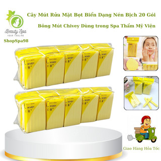 Cây mút rửa mặt bọt biển | dạng nén bông mút chivey | bịch 20 gói miếng gói nhỏ 240 miếng
