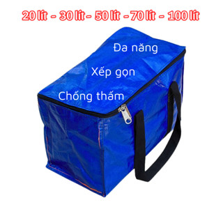 Túi bạt, túi dứa đựng đồ đa năng có khoá kéo đủ size (ngoài xanh, trong cam)