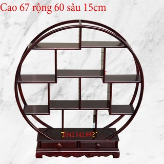Kệ gỗ decor trang trí gỗ gõ đỏ kê đồ phong thủy bộ ấm trà mini 67x60x15
