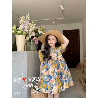 Váy bé gái- đầm babydoll thô hàn tay bồng in họa tiết phong cách dễ thương 8-18kg