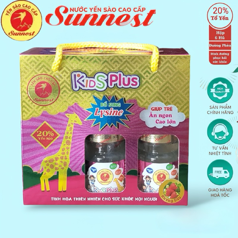 Yến sào cho bé biếng ăn Sunnest 20 %yến hương dâu, giải pháp cải thiện tiêu hóa cho bé. Hộp 6 lọ x 70ml