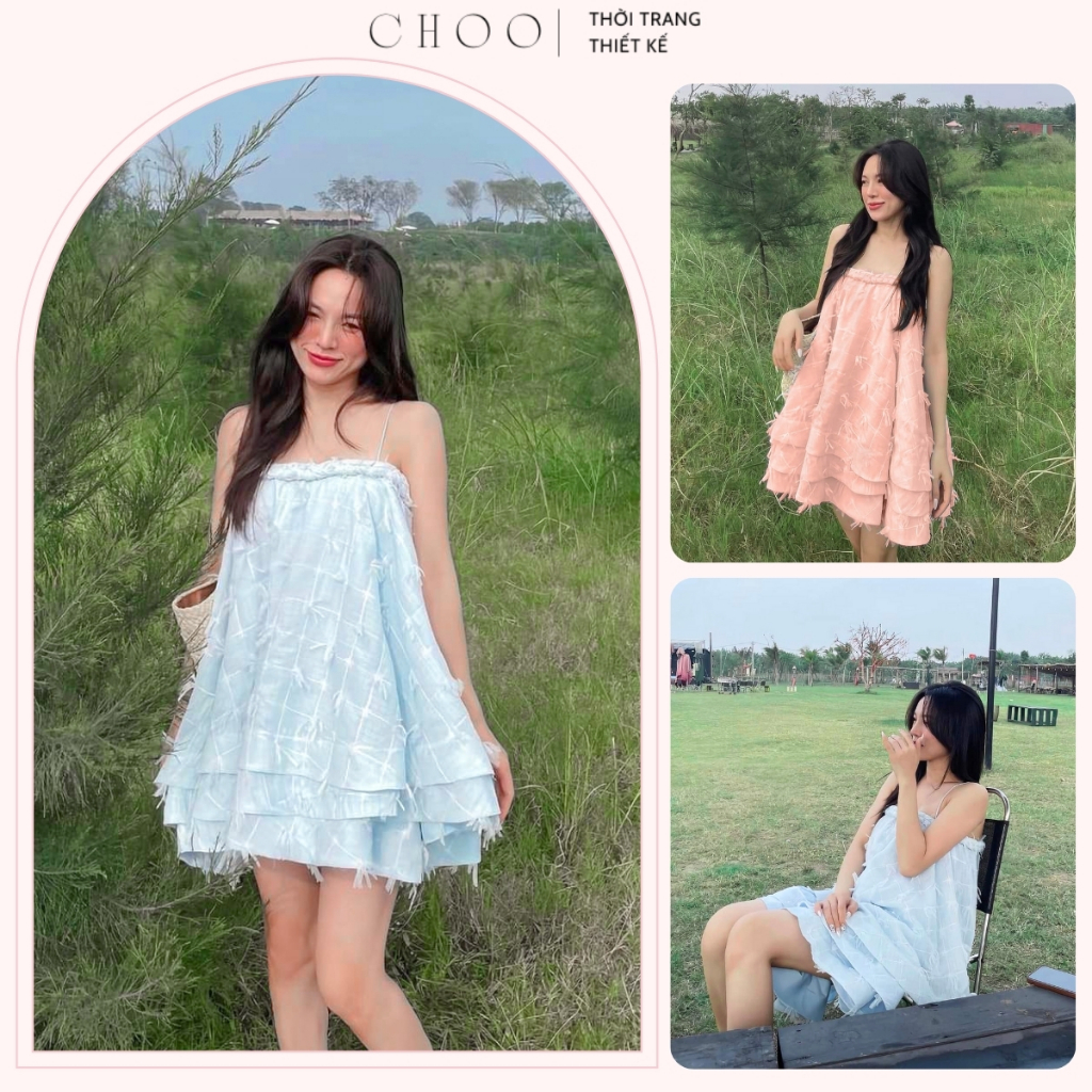 LINA DRESS- Đầm ngắn babydoll 2 dây tùng xoè tiểu thư dễ thương freesize  - CHOO.VN