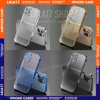 Ốp lưng iphone đẹp dẻo viền vuông mạ xi màu kim sang trọng lưng trong suốt độ 12 13 14 PRO MAX bvc