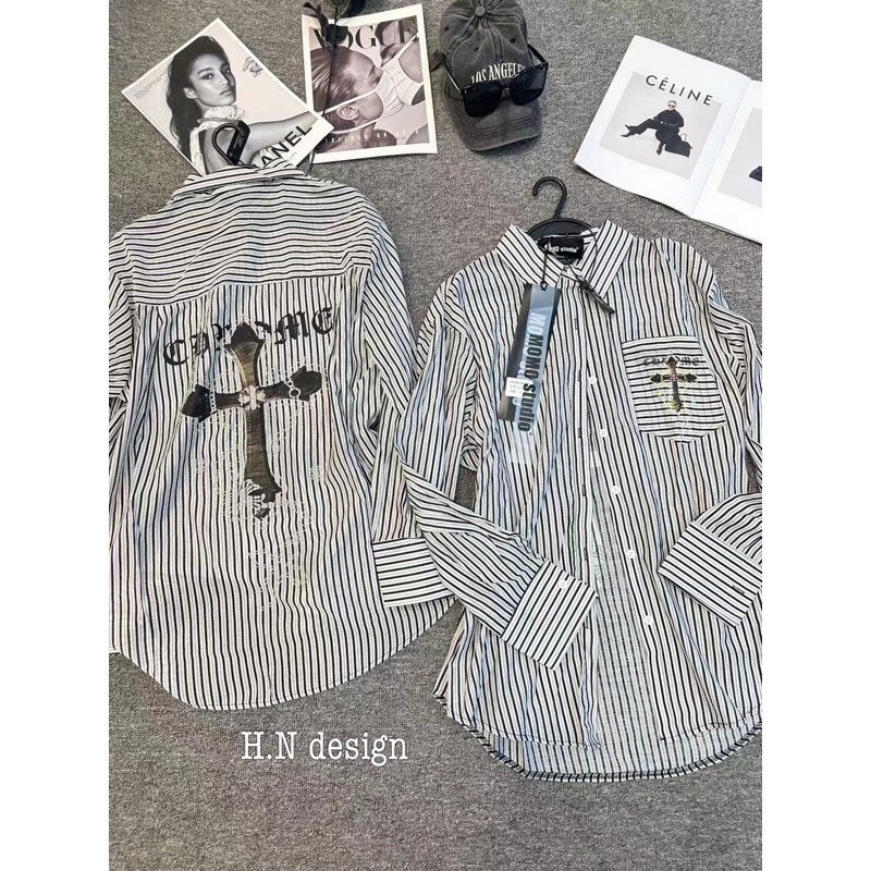 Áo Sơ Mi Nữ Chữ Thập Kẻ Sọc Đen Dáng Rộng Unisex Nữ | BigBuy360 - bigbuy360.vn