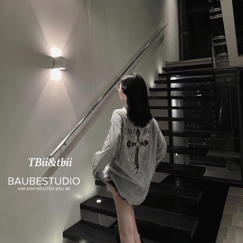 Áo Sơ Mi Nữ Chữ Thập Kẻ Sọc Đen Dáng Rộng Unisex Nữ | BigBuy360 - bigbuy360.vn