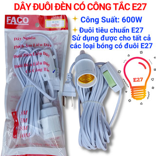 Đuôi đèn liền dây có công tắc - dây dài 3m - 5m - 8m - 10m - 600w