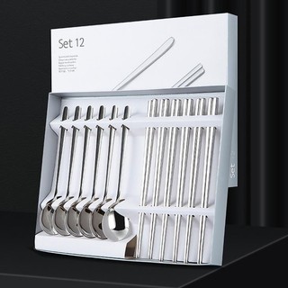 Set combo đũa thìa inox 304 gồm 6 thìa và 6 đôi đũa inox sang trọng