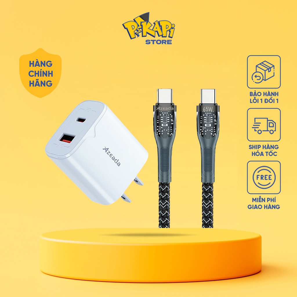 Bộ Củ Và Dây Sạc Nhanh 33W Chính Hãng Azeada: Chuẩn C To L, C To C, Bh 12 Tháng, Hỗ Trợ 8 Plus Xr X Xs Max 11 12 13 14