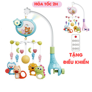  Đồ chơi treo nôi cũi kèm gặm nướu cho bé sơ sinh TẶNG ĐIỀU KHIỂN xoay 360 kích thích thị giác có hộp nhạc chế độ tự tắt 