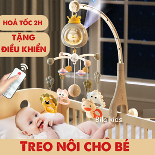 Đồ chơi treo nôi cũi kèm gặm nướu cho bé sơ sinh xoay 360 kích thích thị giác có hộp nhạc TẶNG điều khiển, chế độ tự tắt