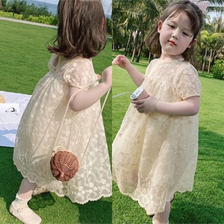 Đầm công chúa voan kem hoa Váy đầm babydoll bé gái