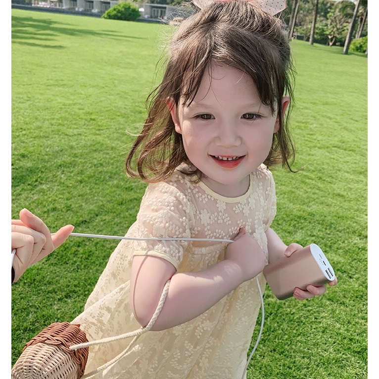 Đầm công chúa voan kem hoa Váy đầm babydoll bé gái