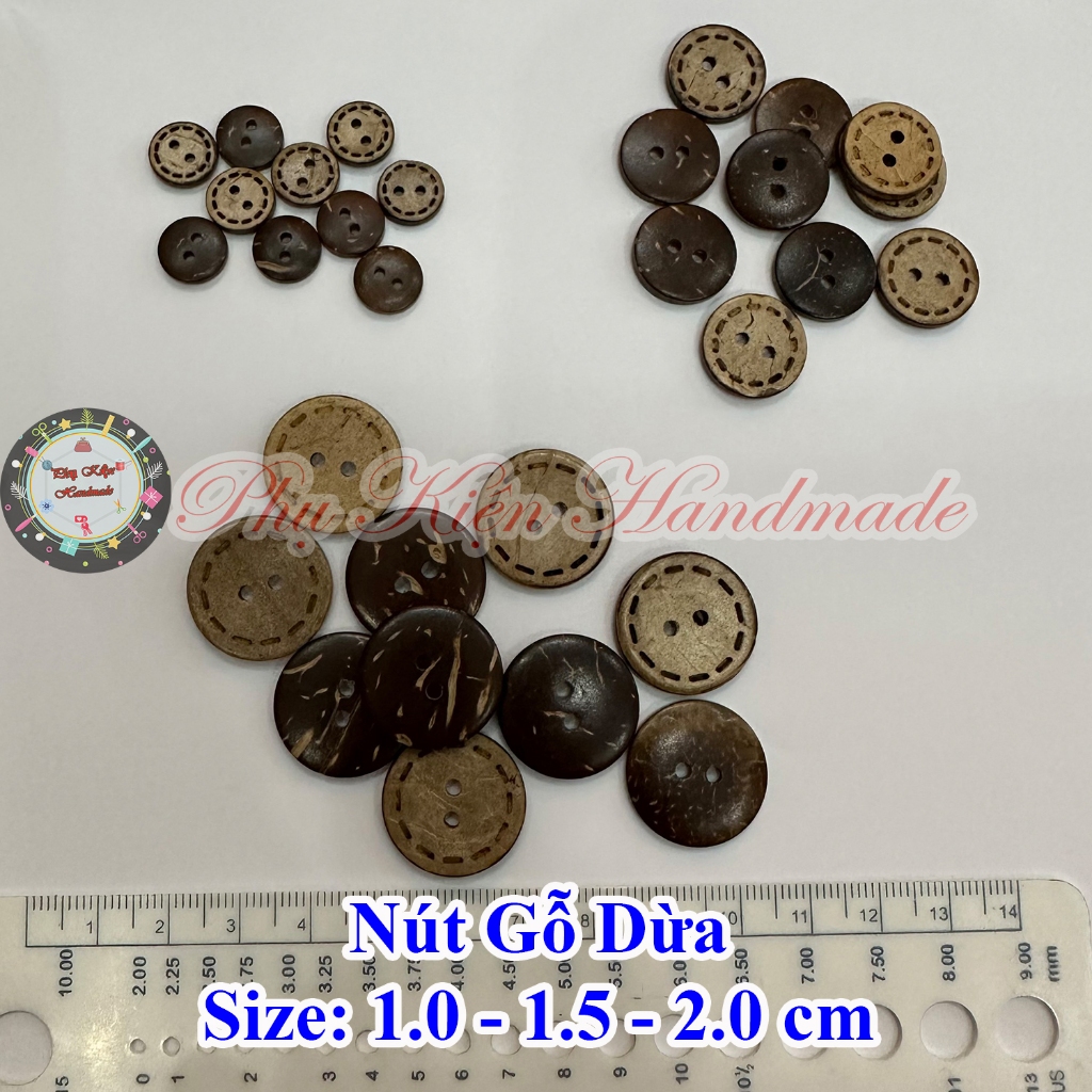 Nút gỗ dừa set 10 cái size 1cm -1.5cm -2.0cm