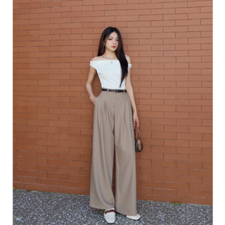 Quần Cotton nữ ống suông HHVINTAGE kiểu lưng cao ống rộng móc ngang chất Cotton Hàn co giãn A15