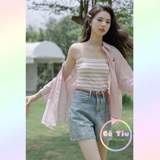 Áo 2 Dây Kẻ Ngang, Áo Len Dệt Kim Dáng Ngắn Thời Trang Mùa Hè Đi Biển Thường Ngày Hot 2023 Hàng Qccc| Bé Tiu Clothing