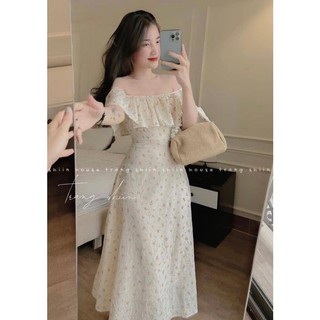Đầm váy trễ vai cổ bèo hoa nhí dáng dài tiểu thư mặc đi chơi, đi tiệc HT161, kèm hình thật SP