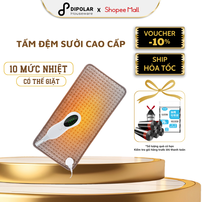 Tấm Đệm Sưởi Ấm Bằng Điện DIPOLAR Thảm Chườm Nóng Trị Liệu Cao Cấp, Giảm Đau Bụng, Lưng, Cổ Vai Gáy - DTDS01