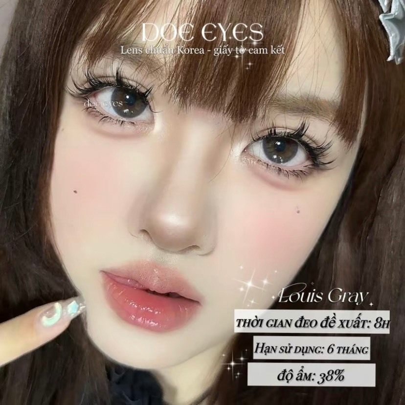 Kính Áp Tròng DOE EYES Lens LOUIS GRAY Độ Cận 0 Đến 6.5 Tặng Khay Đeo Lens (Lẻ 1 Chiếc - Mua Cặp Chọ