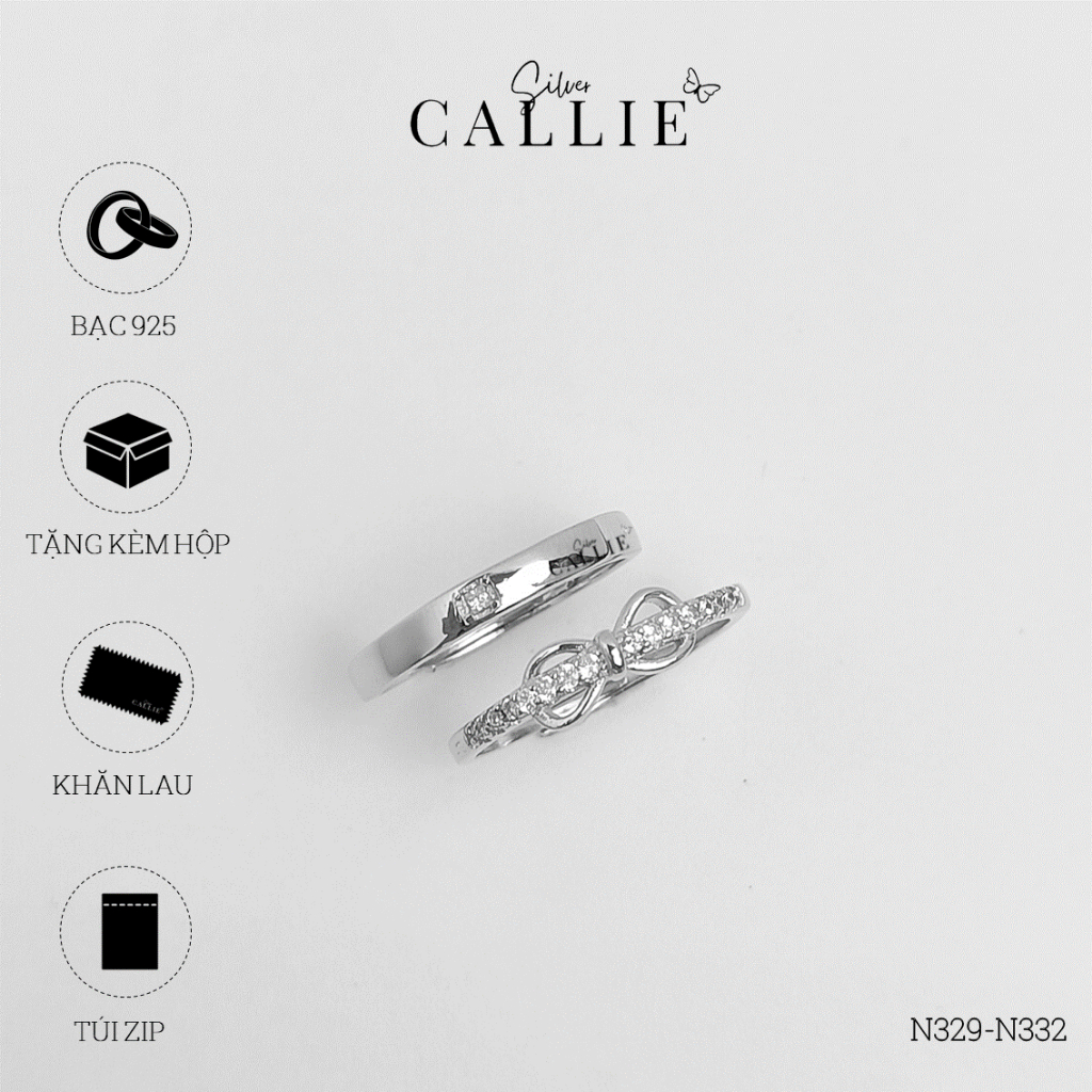 N329 - N332: Nhẫn đôi bạc Callie Silver hình nơ
