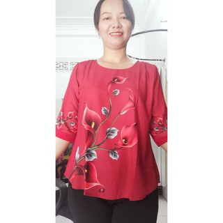 Áo trung niên in hoa 3d bigsize chất lụa cao cấp