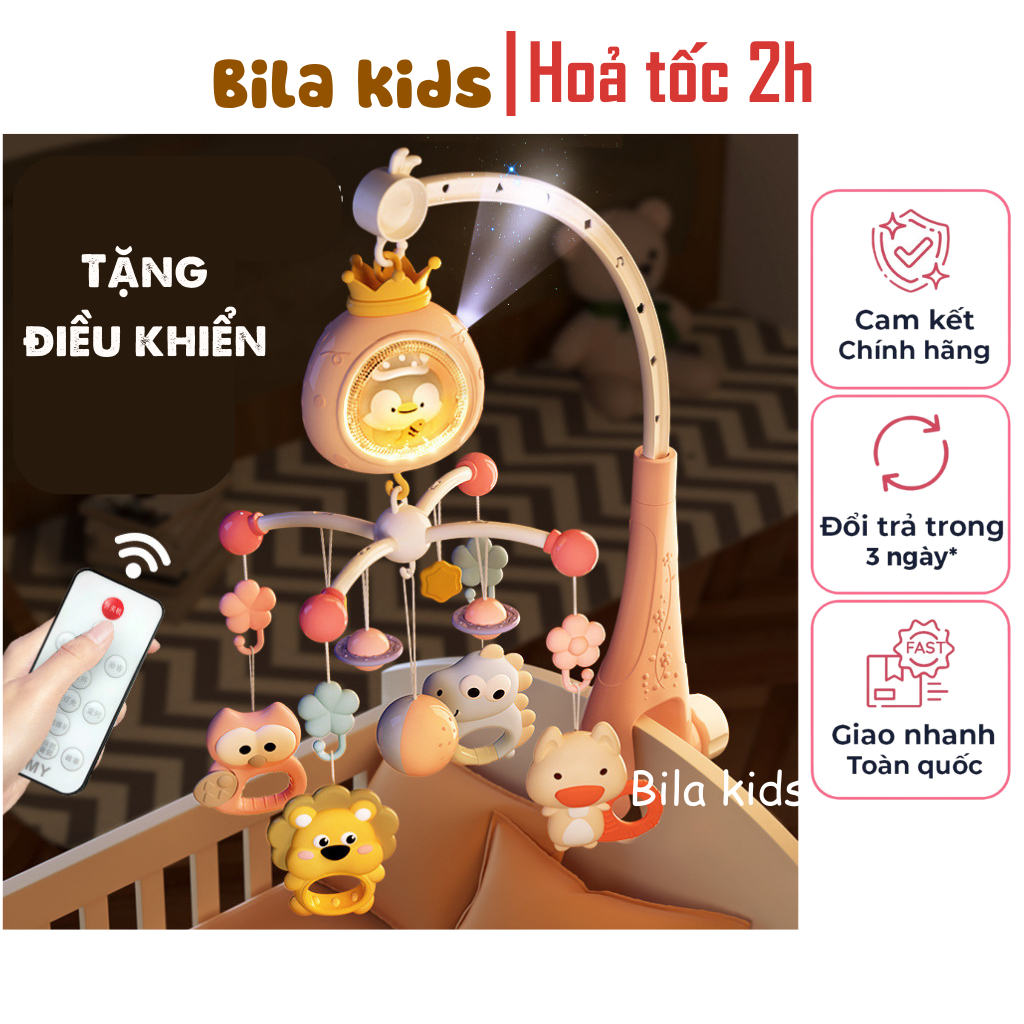  Đồ chơi treo nôi cũi cho bé sơ sinh kèm gặm nướu BILA KIDS TẶNG ĐIỀU KHỂN có hộp nhạc xoay 360 độ chế độ hẹn giờ tự tắt 