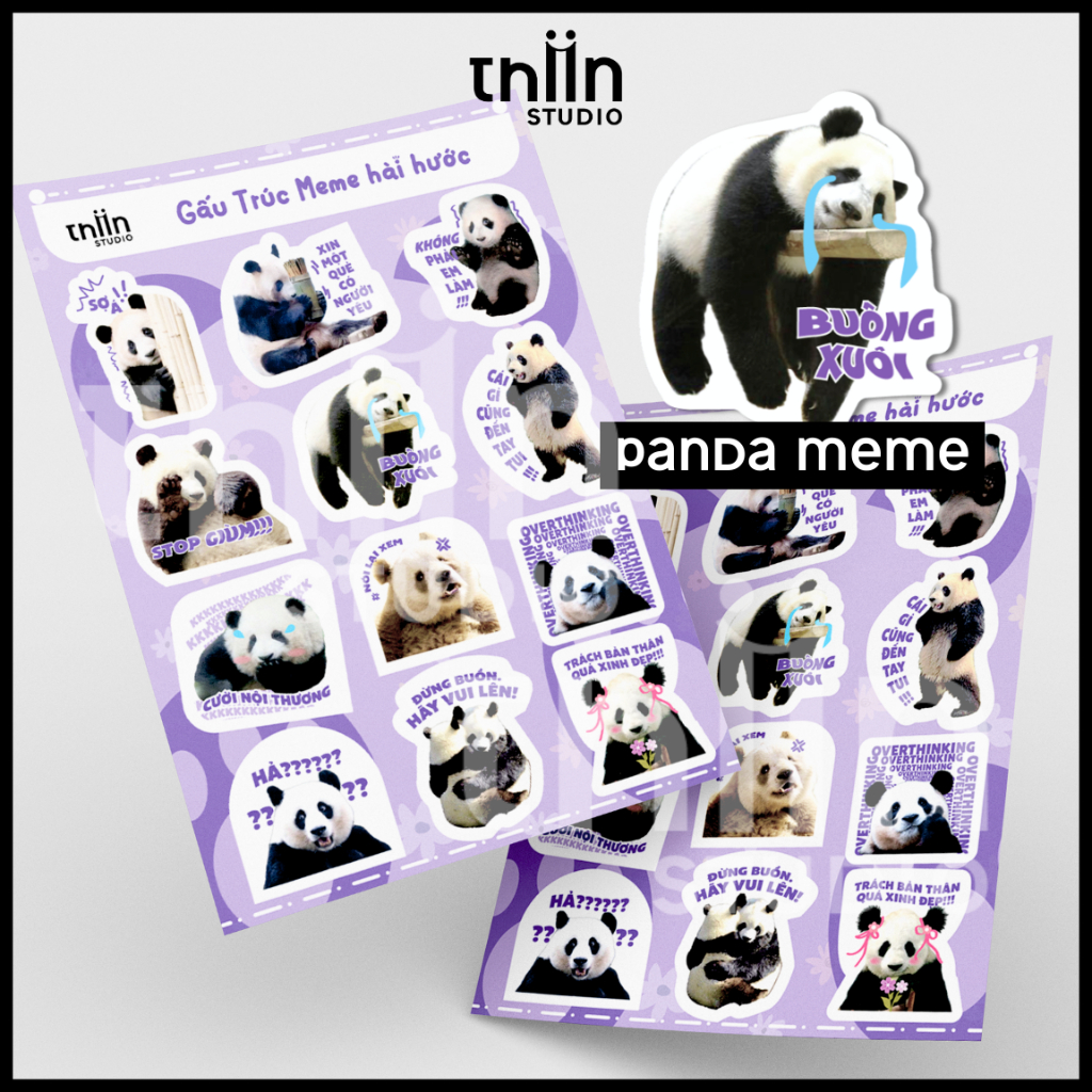 Sticker Gấu Trúc Panda Meme THIIN STUDIO, hình dán chống nước, sticker cute trang trí sổ tay