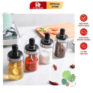 Mua 2 tặng 1 set 5 hũ đựng gia vị thủy tinh kèm nắp và thìa tiện dụng, lọ đựng gia vị thuỷ tinh
