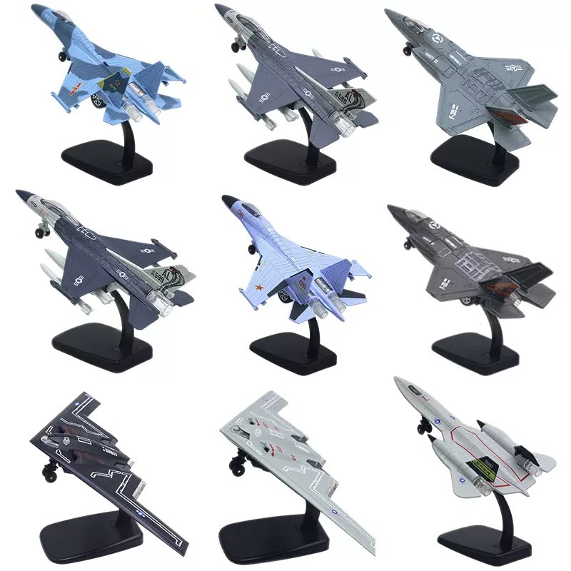 Đồ chơi mô hình máy bay chiến đấu F-18, F-35, B-2A và Su-35 có nhạc đèn chạy cót hợp kim