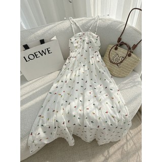 Đầm midi bbd cổ yếm xếp ngực hoa nhí
