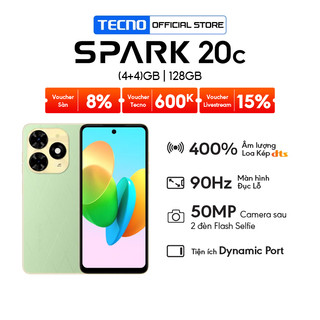 Điện thoại Tecno SPARK 20c (4+4)GB/128GB - MTK G36 | 5000 mAh | Sạc nhanh 18W