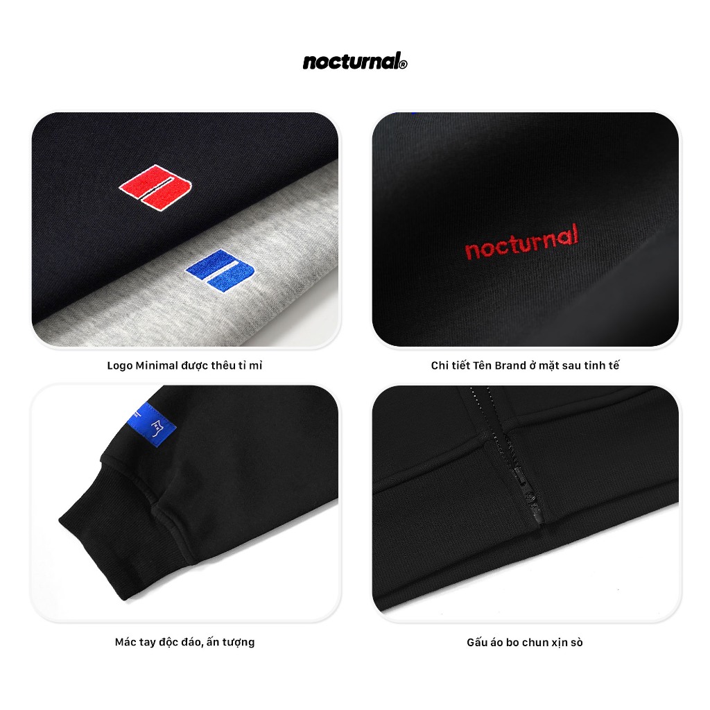 Áo Hoodie Zip Minimal NOCTURNAL Vải 2 Da Chống Nắng Tốt Hindless Fabric Unisex Local Brand | BigBuy360 - bigbuy360.vn