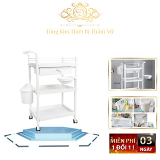 Xe đẩy 3 tầng nhựa abs có thùng rác bát nhựa | xe đẩy 3 tầng để máy spa, xe đẩy thùng rác kệ nhựa 3 tầng cao cấp