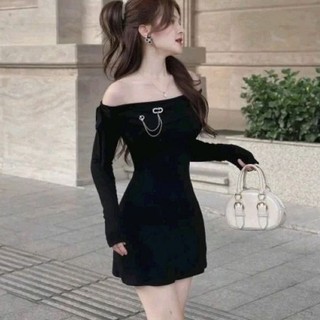 Đầm nơ TD bẹt vai Chất gân tăm dày BC