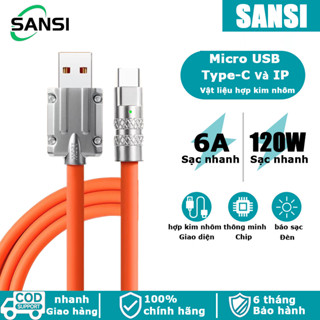 Dây Cáp Sạc Nhanh 120W 6A Bằng Hợp Kim Kẽm Và Silicon,Đối với IP, Micro USB, Type-C loại điện thoại di động(siêu rẻ)