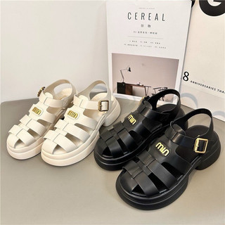Dép rọ miu miu quai da mềm, sandal nữ đế cao 5cm hàng qc full box