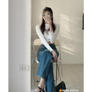 áo thun cổ tròn tron croptop tay dài ảnh thật cuối HN