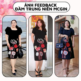 Đầm Váy Trung Niên Tặng mẹ đi tiệc BIGSIZE - Thêu Chân Bông Tay Phồng CG036 thương hiệu MCGIN cao cấp