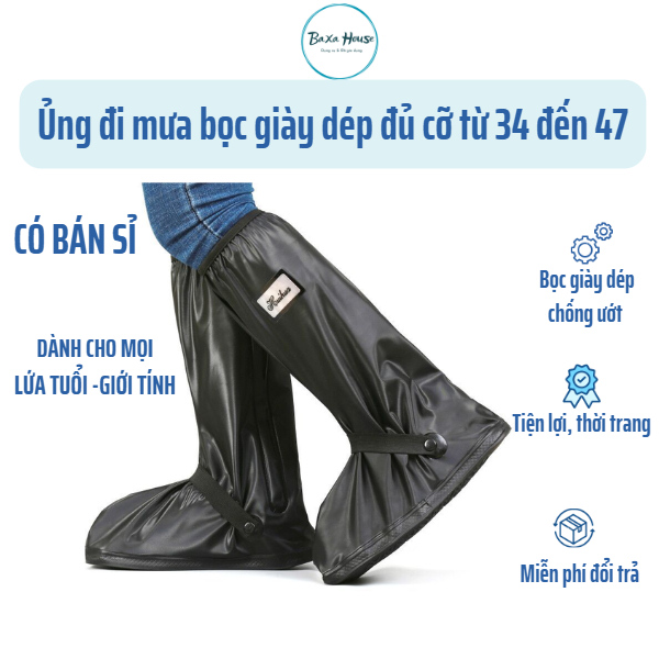 (NAM+NỮ) Ủng Đi Mưa,Ủng Bọc Giày Cổ Cao Đế Cao Su Chống Trơn Chất Liệu Nhựa PVC Cao Cấp Đủ Size Giày từ 34 đến 47