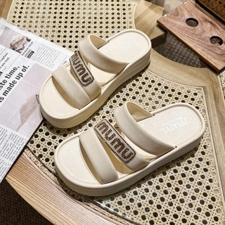 Dép sandal đế cao hai quai ngang họa tiết MUMU đi biển đi chơi Giày Dép Đức Phúc