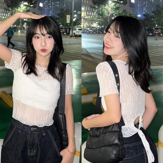 Áo Lưới Ren Hoa kiểu xuyên thấu đan nơ sau xinh xắn kèm quây m701