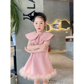 (Váy thiết kế chính chủ KIDDIMI) Váy hồng tiểu thư, ngọt ngào đính lông vũ cho bé gái - LOVELY DRESS