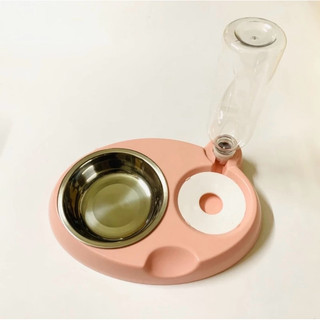 Khay ăn bát ăn inox kèm khay nước chống sặc hình gấu cho chó mèo