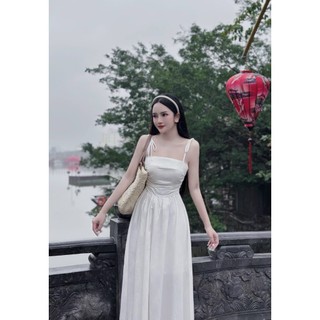 Đầm xòe hai dây buộc nơ vai có mút mocking sau 42357