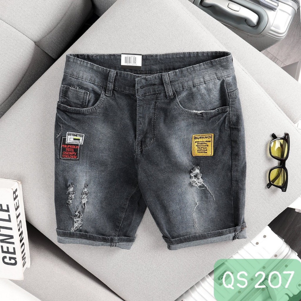 Quần Short Jean nam hoạ tiết rách vá màu xám mang phong cách boy phố QN207
