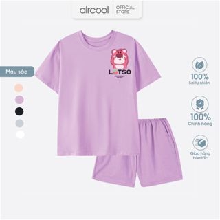 Bộ quần áo cộc tay cho bé gái AIRCOOL chất liệu cotton mềm mát thoáng in hình gấu dâu Lotso