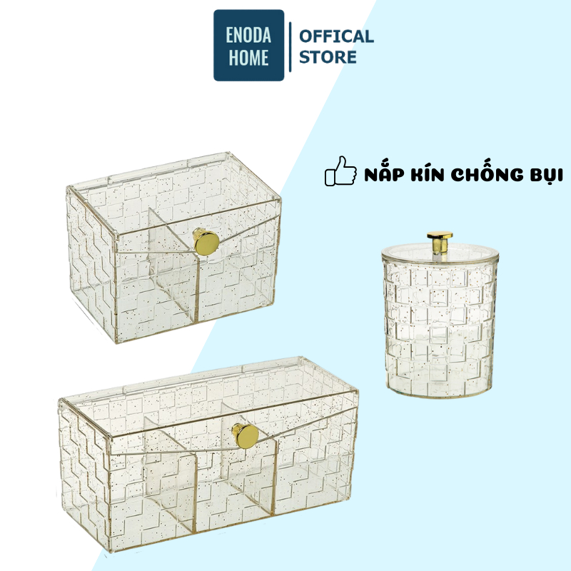 Hộp Đựng Đồ ENODA HOME Có Nắp Đậy, Hộp Đựng Bông Tẩy Trang, Phụ Kiện, Tăm Bông Ánh Nhũ Lấp Lánh R006