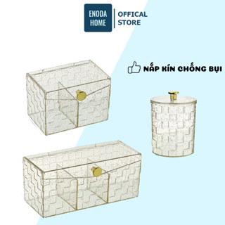  Hộp Đựng Đồ ENODA HOME Có Nắp Đậy Hộp Đựng Bông Tẩy Trang Phụ Kiện Tăm Bông Ánh Nhũ Lấp Lánh R006 